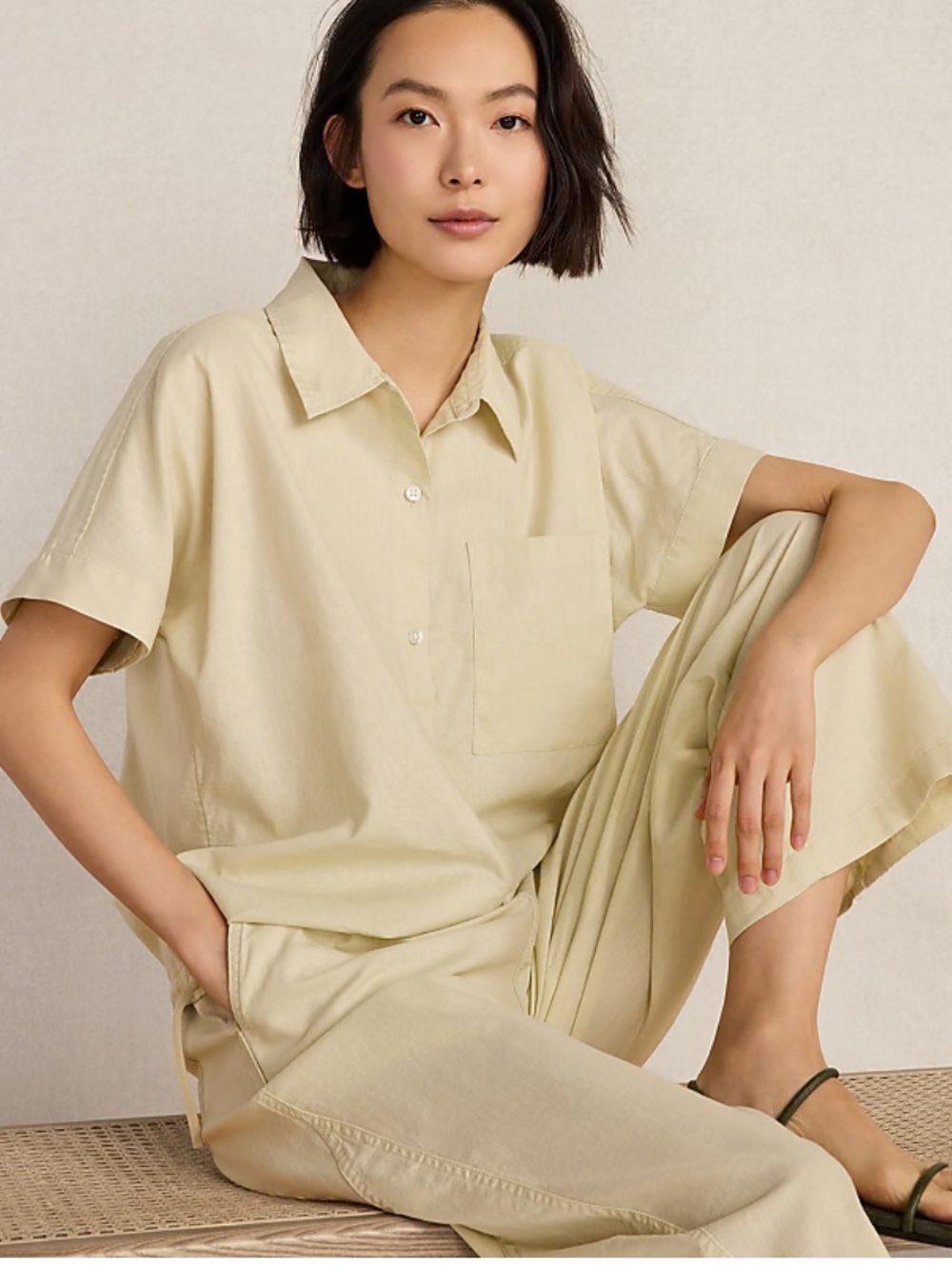 SET - Haven Well Within Organic Cotton Linen Button-Down Top & Pant